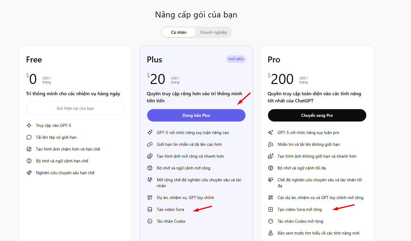 Nâng cấp lên gói ChatGPT Plus