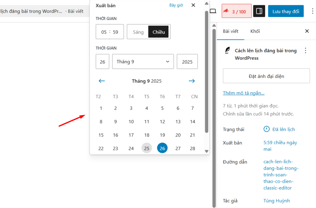 Cách chỉnh sửa lịch đăng bài viết trên Block Editor 