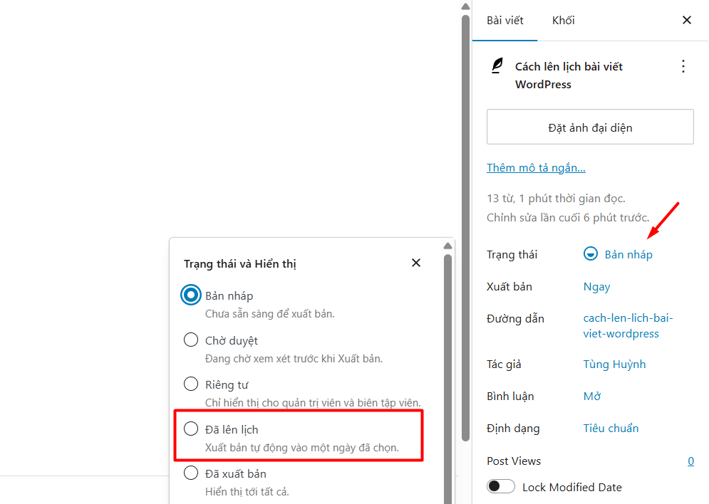 Cách lên lịch đăng bài trong trình soạn thảo Gutenberg (Block Editor)