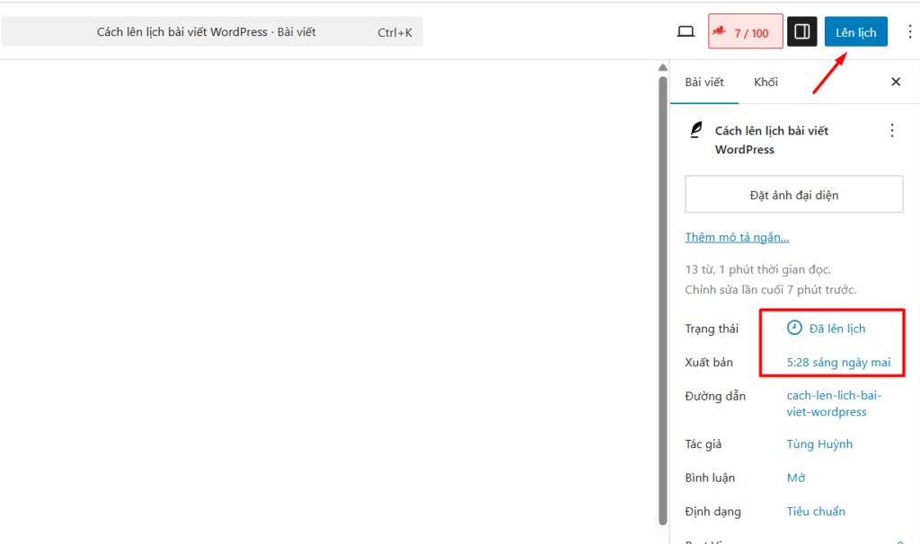 Cách lên lịch đăng bài trong trình soạn thảo Gutenberg (Block Editor)