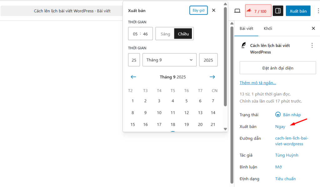 Cách lên lịch đăng bài trong trình soạn thảo Gutenberg (Block Editor)