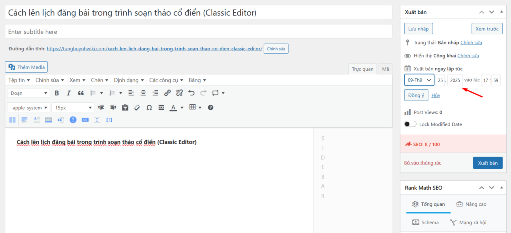 Cách lên lịch đăng bài trong trình soạn thảo cổ điển (Classic Editor)