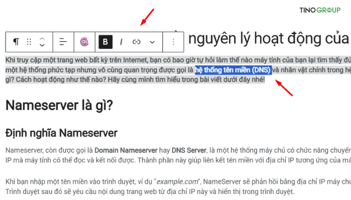 Cách chèn link bằng nút “Insert Link” (Biểu tượng dây xích)