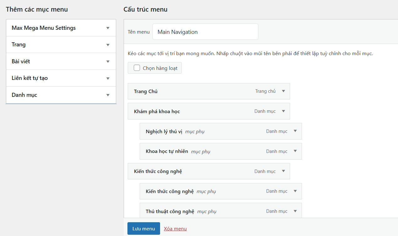 Cách thêm Mega Menu vào website WordPress 