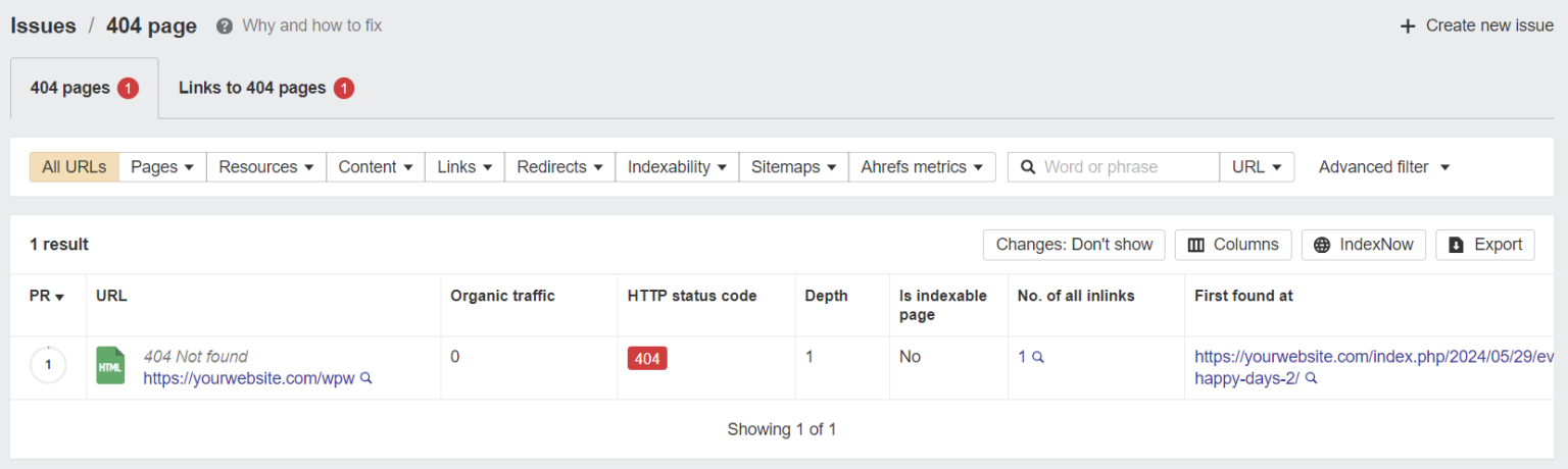 Kiểm tra broken links bằng Ahrefs