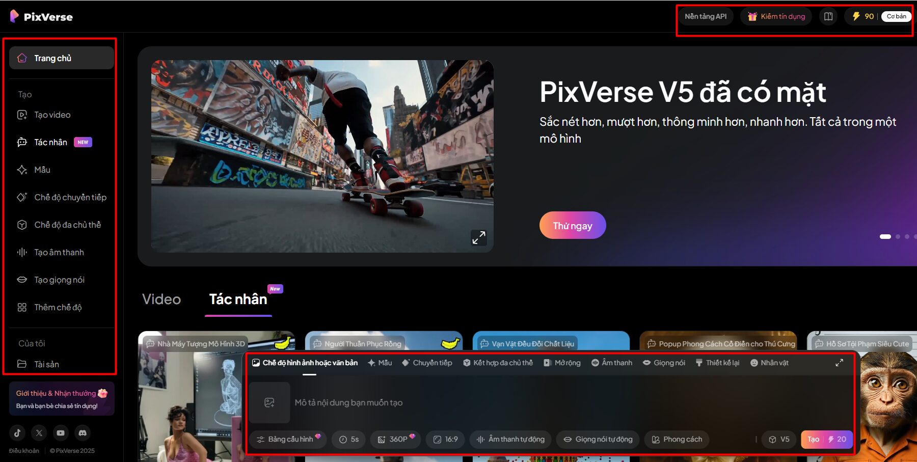 Khám phá giao diện PixVerse AI