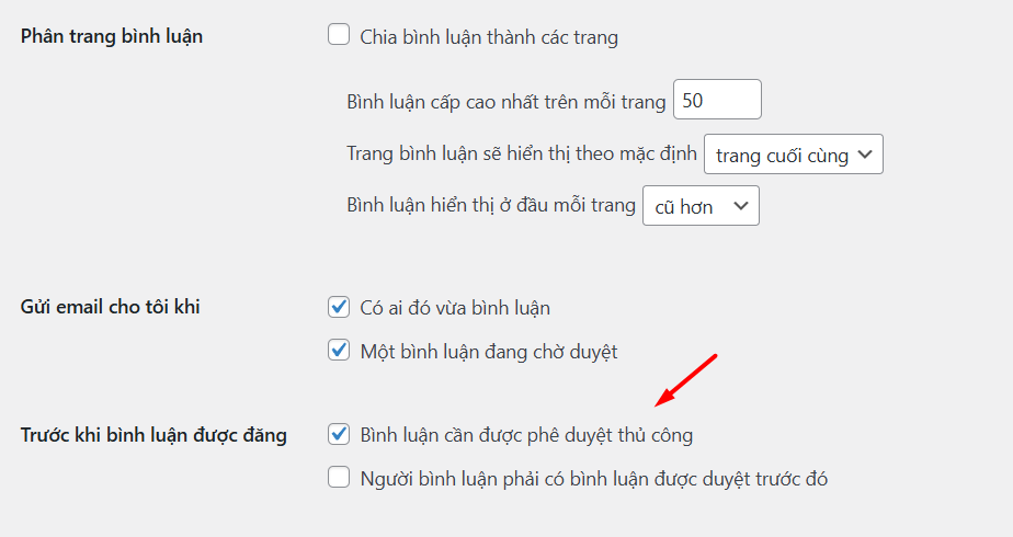 Bật tính năng kiểm duyệt bình luận thủ công