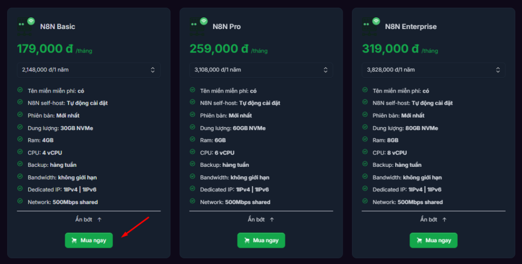 VPS n8n là gì? Khám phá giải pháp self-hosted n8n tiện lợi và đảm bảo hiệu suất 7 Lựa chọn gói VPS phù hợp với nhu cầu của bạn