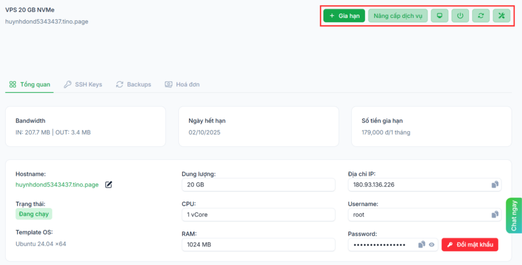 Hướng dẫn cách đăng ký VPS tại Tino chi tiết A-Z 13 Truy cập và quản lý VPS trong trang khách hàng Tino