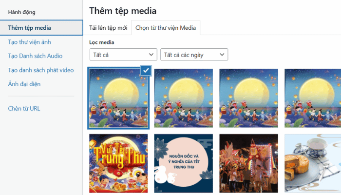Chèn hình ảnh từ Thư viện Media (Media Library)