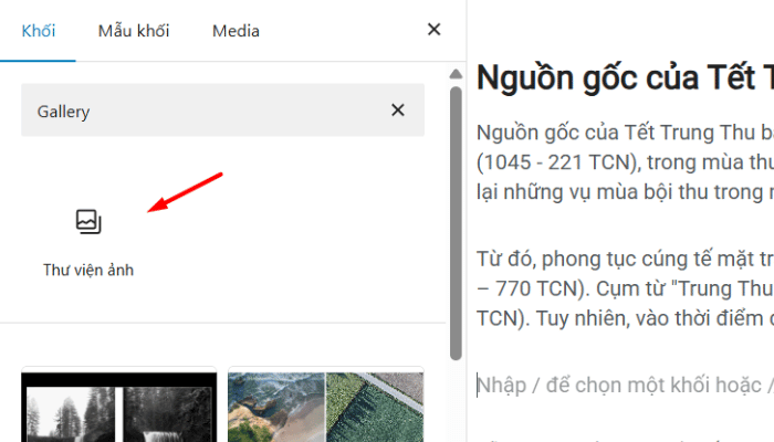 Thêm hình ảnh bằng khối Gallery (Thư viện ảnh)