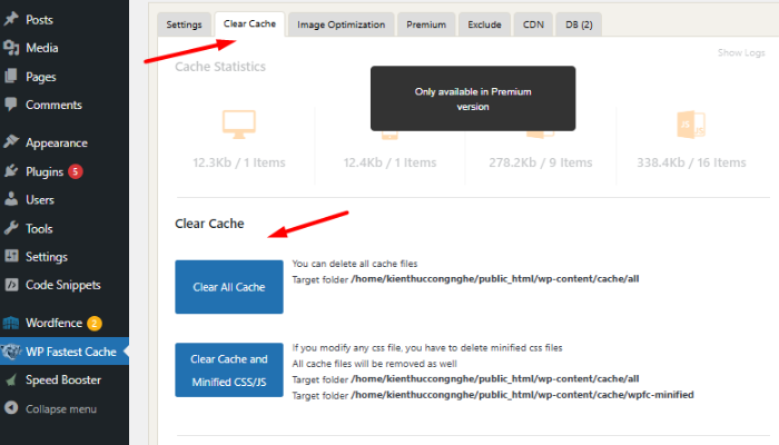Xóa bộ nhớ cache WordPress