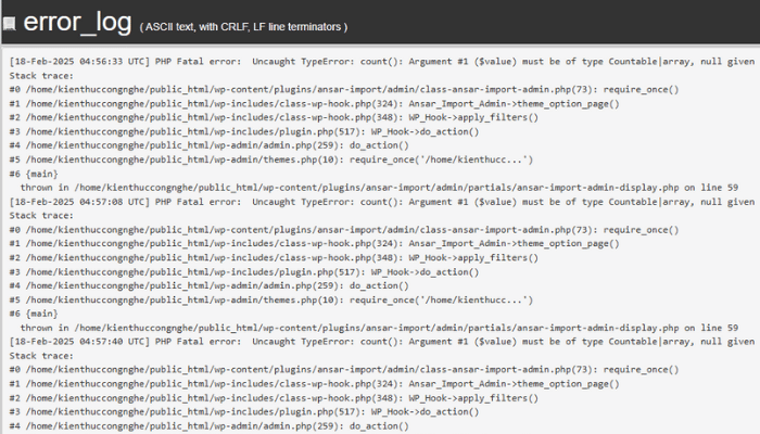 Kiểm tra nhật ký lỗi (error log) của máy chủ