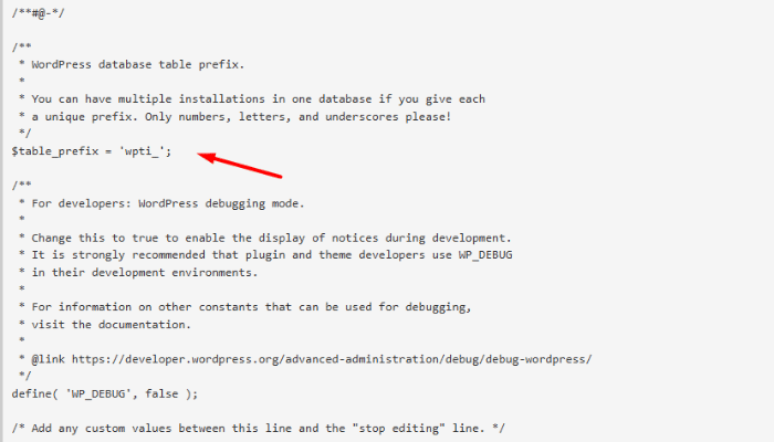 Đảm bảo tiền tố database (prefix) đúng