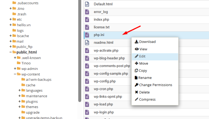 Cách sửa file php.ini