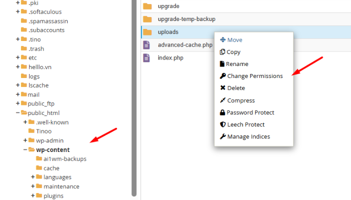 Thay đổi quyền thư mục bằng File Manager cPanel