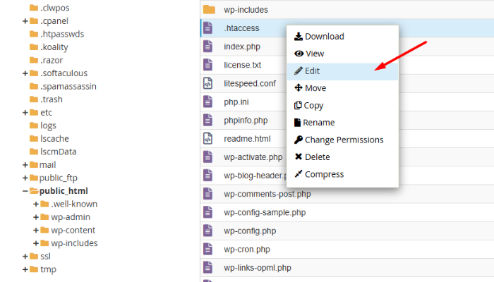 Chỉnh sửa file .htaccess