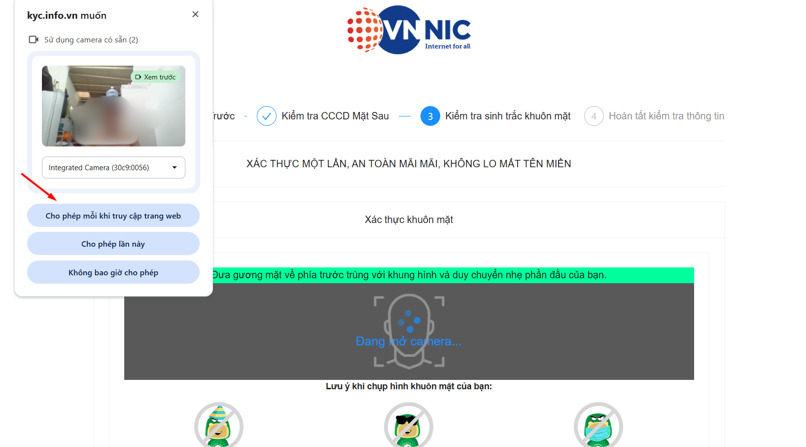 Hướng dẫn đăng ký tên miền tại Tino chi tiết A-Z 14 Xác thực khuôn mặt