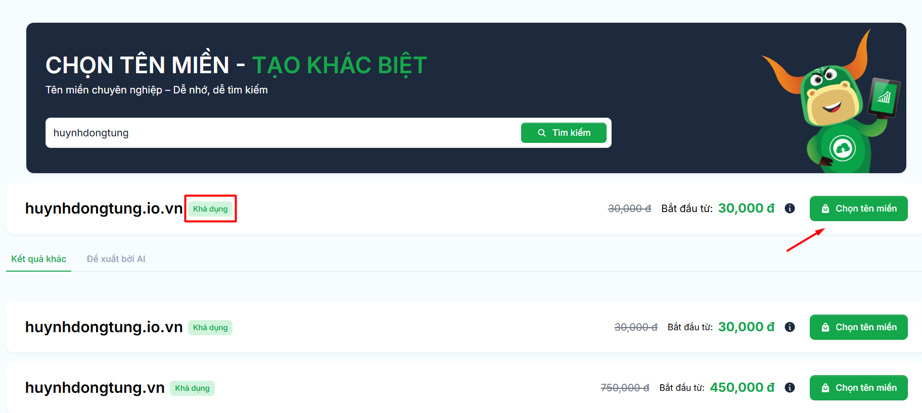 Hướng dẫn đăng ký tên miền tại Tino chi tiết A-Z 2 Chọn tên miền