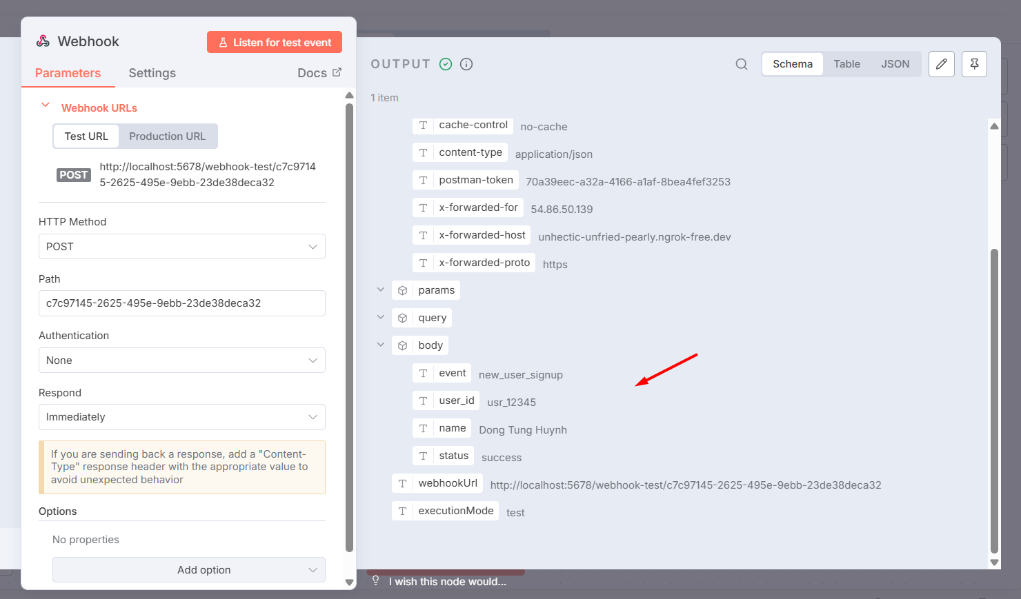 Hướng dẫn cài đặt ngrok và tích hợp n8n trên localhost A-Z 13 Thử nghiệm xây dựng workflow n8n lắng nghe Webhook qua ngrok