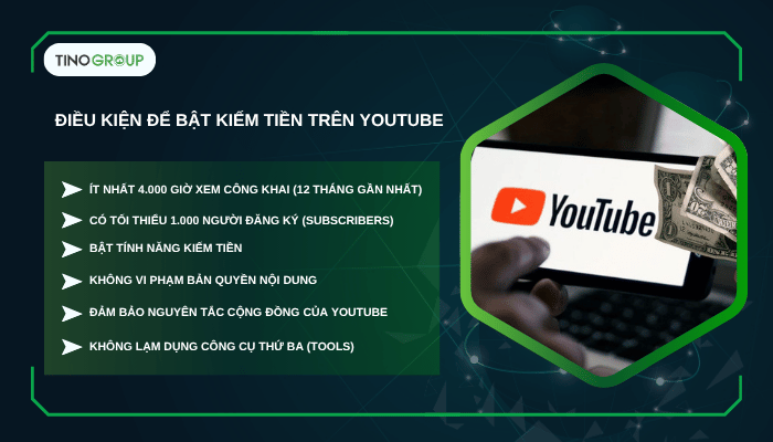 1 triệu view YouTube Việt Nam được bao nhiêu tiền? Các yếu tố ảnh hưởng đến thu nhập trên YouTube 1 Điều kiện để bật kiếm tiền trên YouTube
