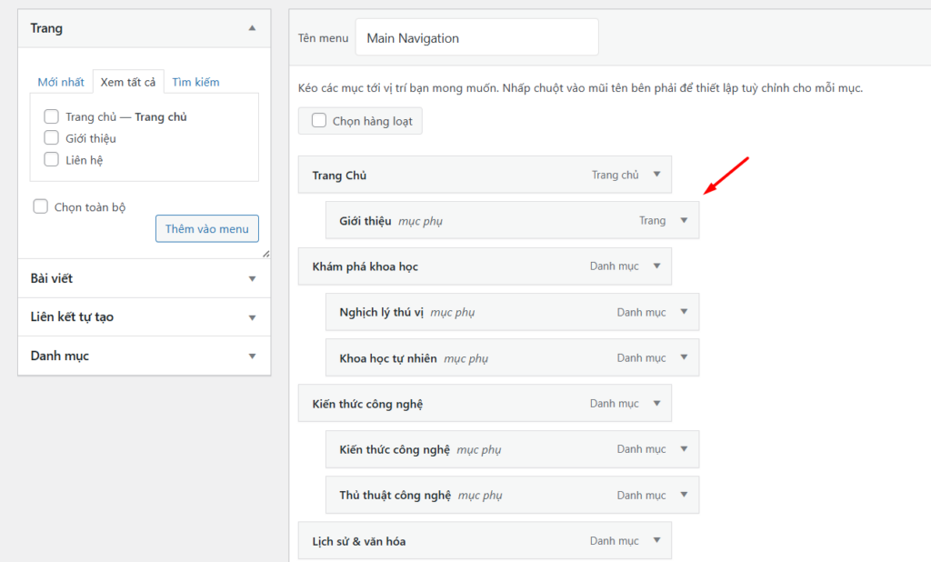 Thêm trang vào menu qua Dashboard (Dành cho Classic Themes)