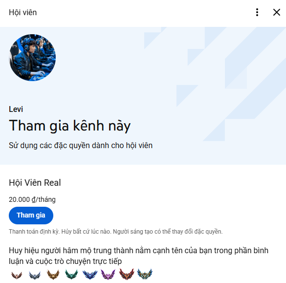 Tính năng hội viên kênh