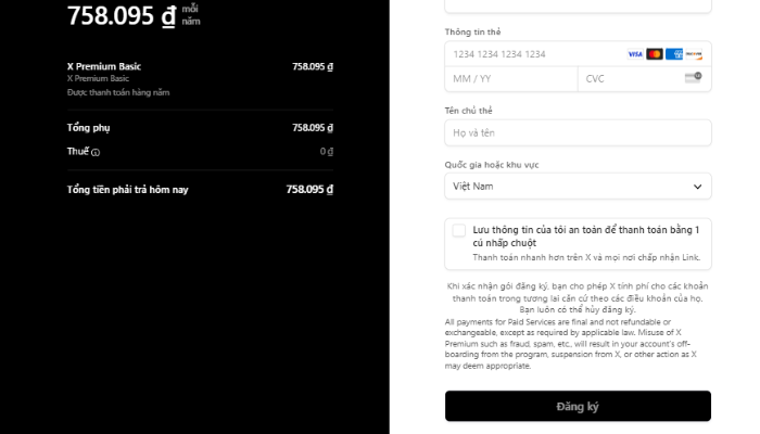 Đăng ký dịch vụ X Premium
