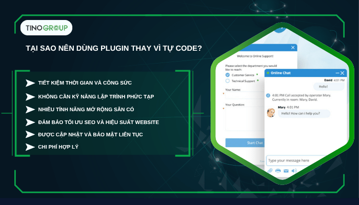 Top 10 plugin live chat WordPress hỗ trợ khách hàng hiệu quả nhất 2025 2 Tại sao nên dùng plugin thay vì tự code?