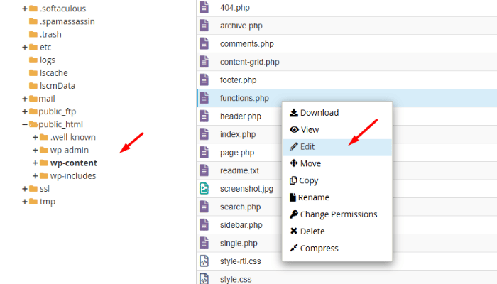 Chỉnh sửa tệp functions.php của theme