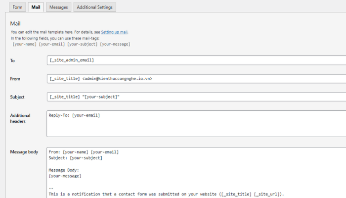 Cấu hình plugin biểu mẫu liên hệ