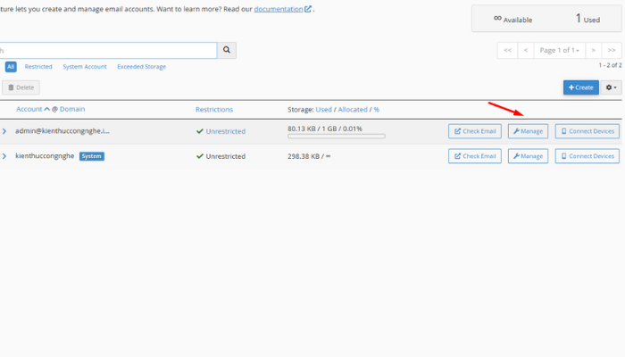  Đặt lại cài đặt email trong tài khoản hosting