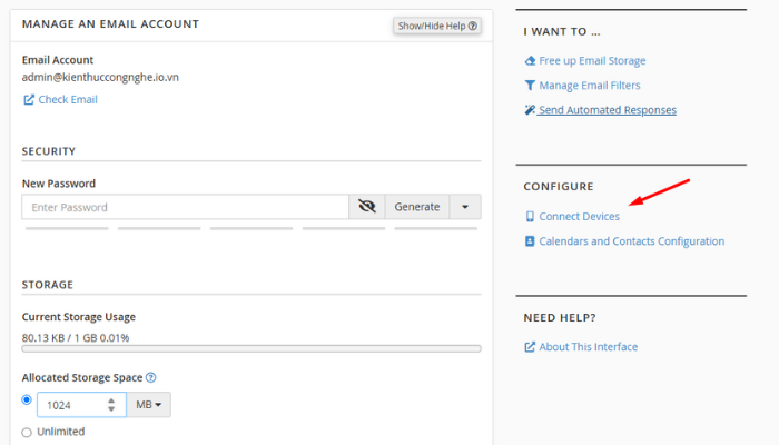 Lấy thông tin máy chủ email từ cPanel