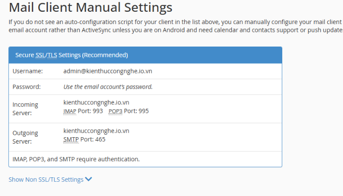 Lấy thông tin máy chủ email từ cPanel