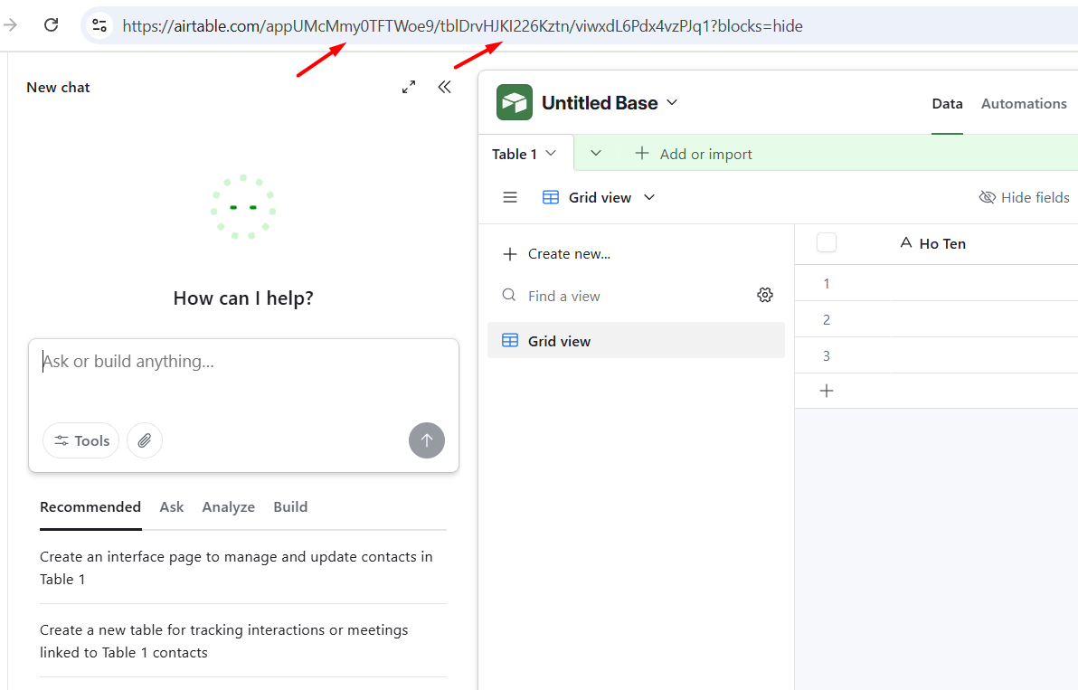 Airtable là gì? Hướng dẫn tích hợp Airtable cho n8n 20 Lấy Base ID và Table ID