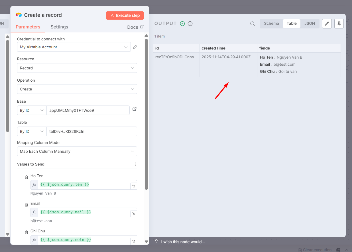 Airtable là gì? Hướng dẫn tích hợp Airtable cho n8n 26 Chạy và kiểm tra