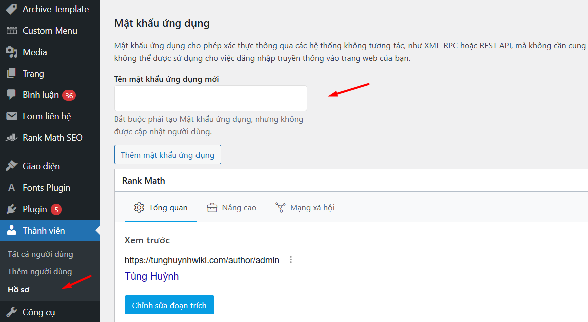 Tạo Application Password trên WordPress