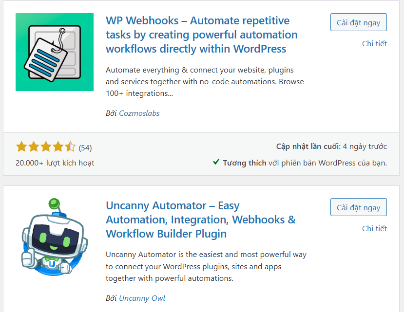 Cài đặt plugin kích hoạt Webhook trên WordPress