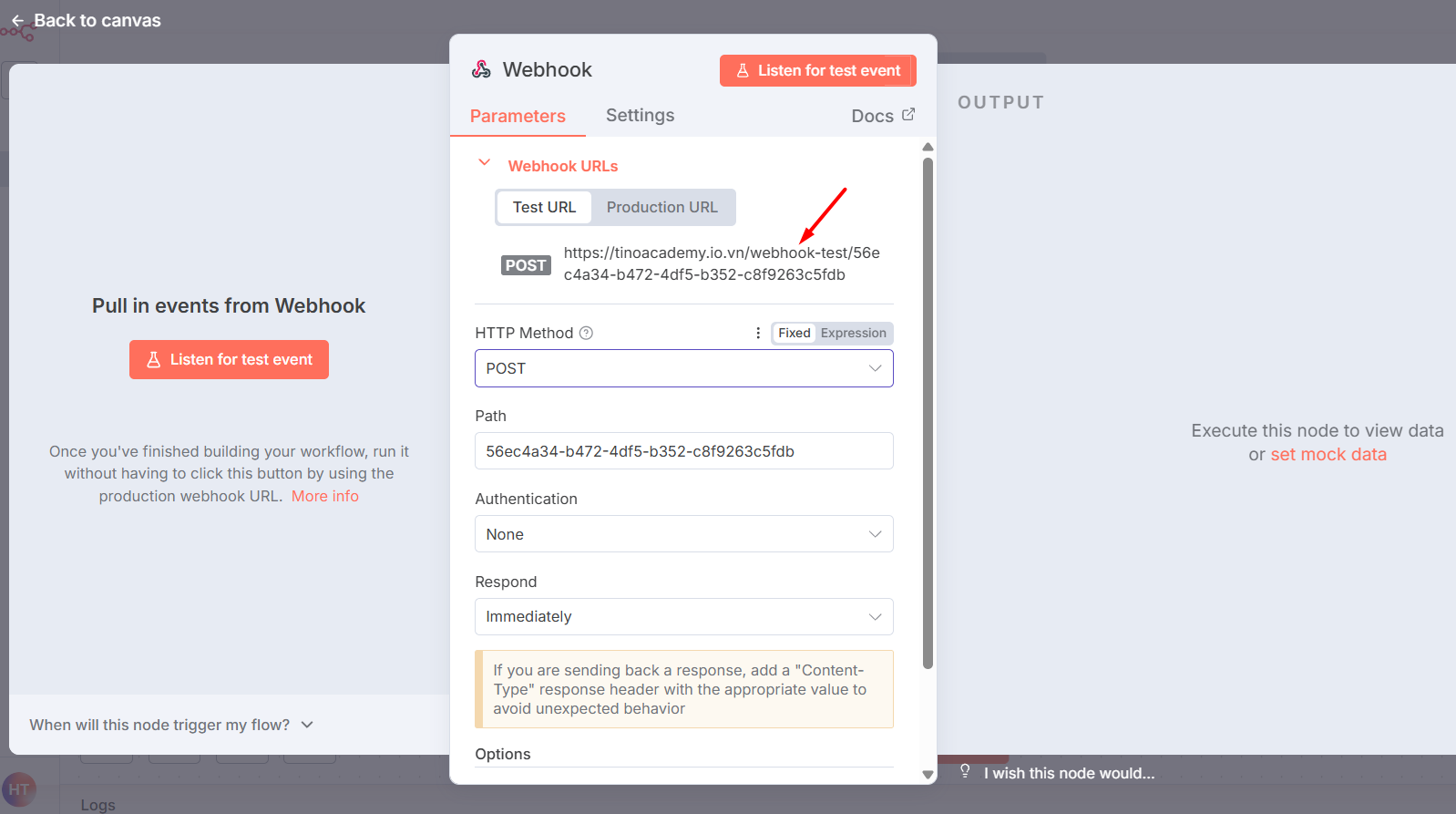 Khởi tạo Webhook Node trên n8n