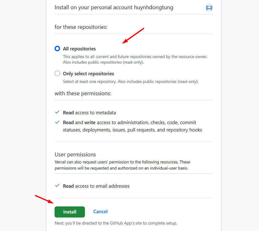 Kết nối tài khoản Vercel với GitHub