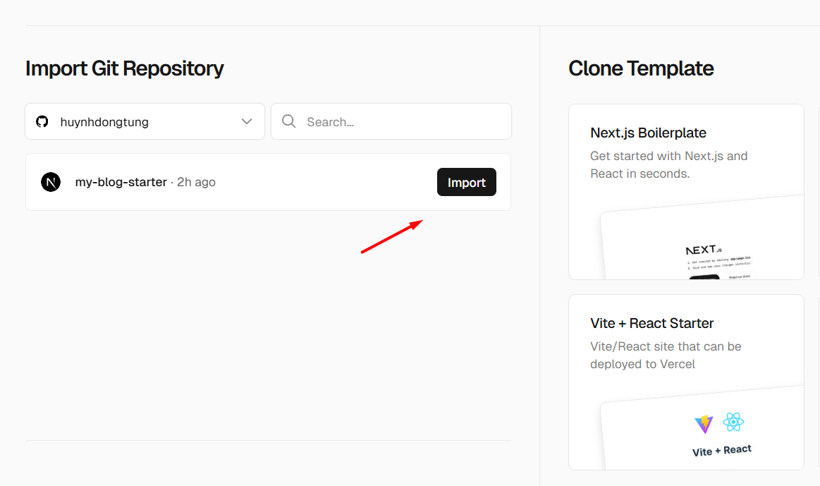 Kết nối tài khoản Vercel với GitHub
