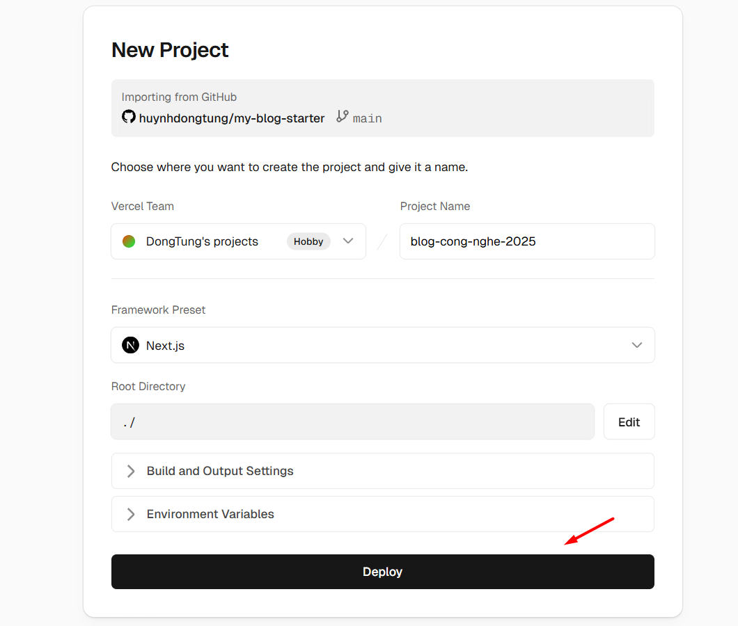 Kết nối tài khoản Vercel với GitHub