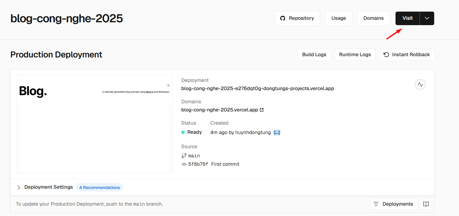 Kết nối tài khoản Vercel với GitHub