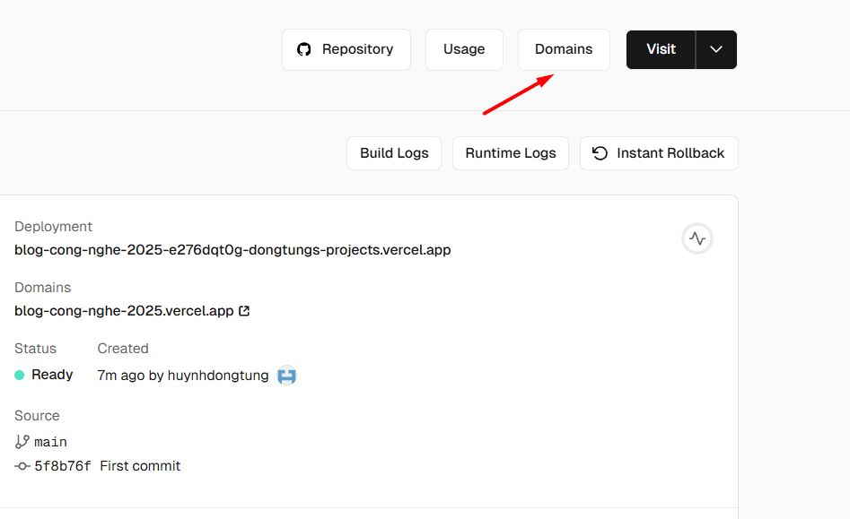 Kết nối tài khoản Vercel với GitHub
