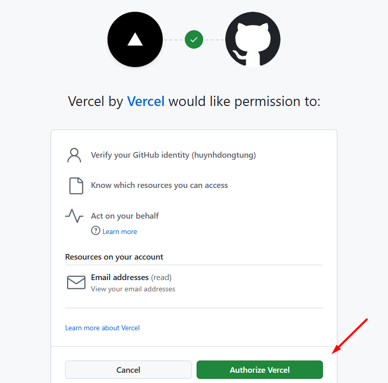 Kết nối tài khoản Vercel với GitHub