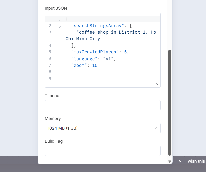 Thiết lập dữ liệu đầu vào (Input JSON)