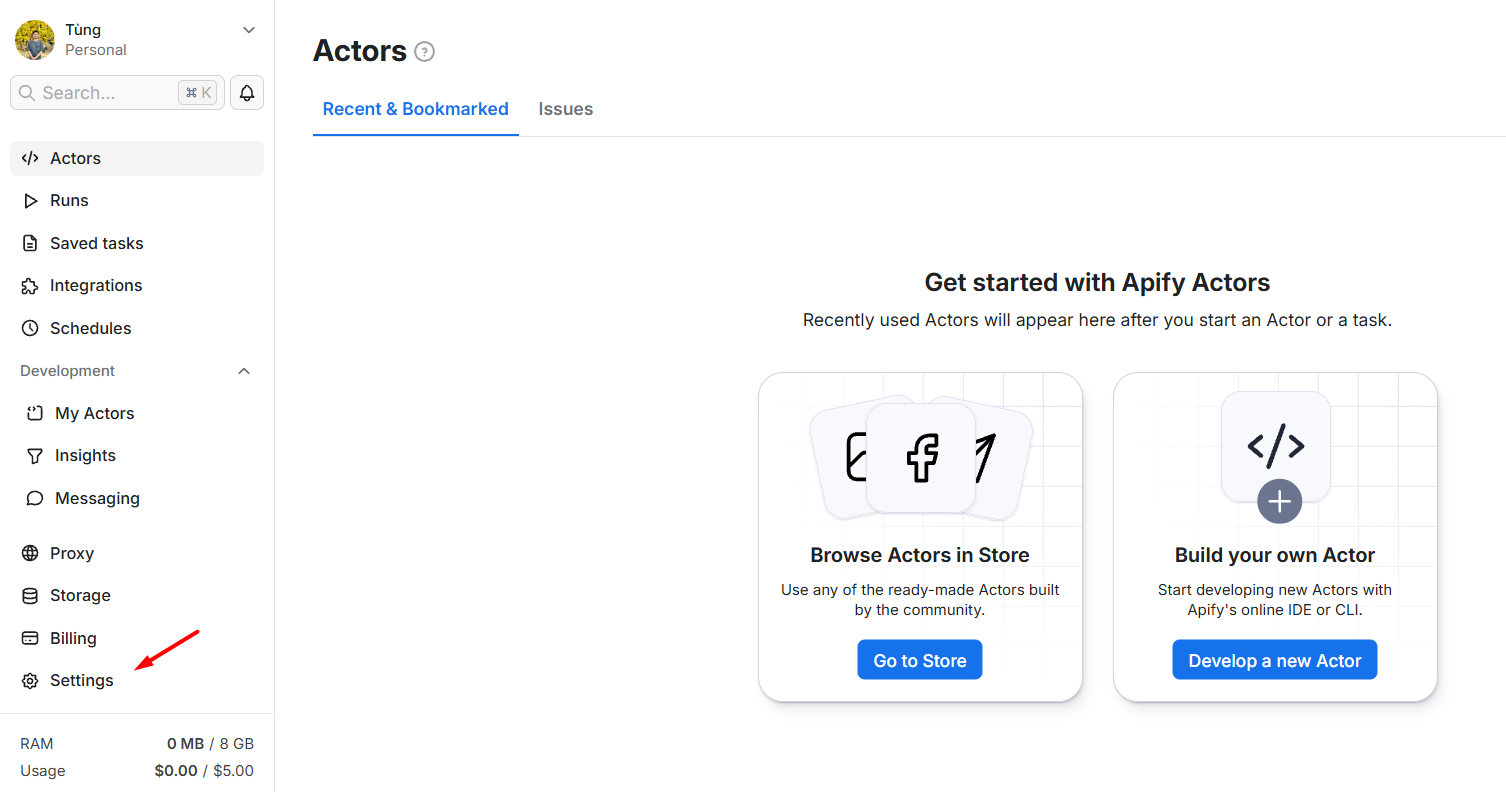 Cách lấy API Token từ Apify