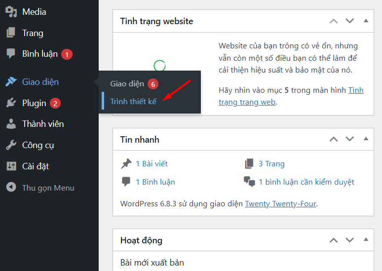 Thêm trang vào Menu bằng Site Editor (Dành cho Block Themes)