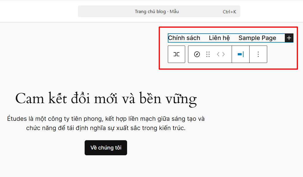 Thêm trang vào Menu bằng Site Editor (Dành cho Block Themes)