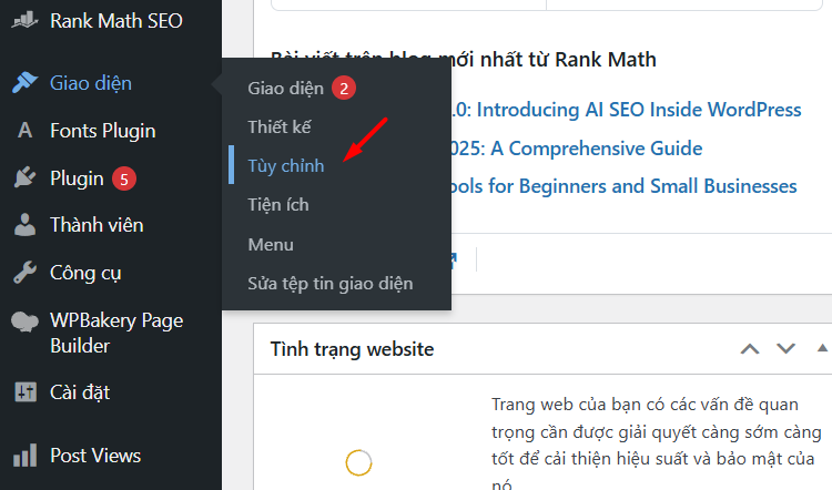 Sử dụng tính năng Theme Customizer (Tùy biến giao diện)